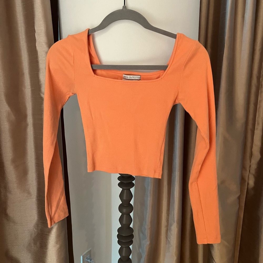 Ribbed Sleeve Square Neck Crop Top